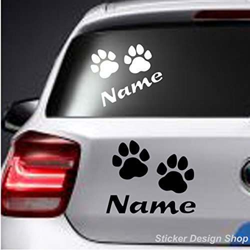 Sticker Design Shop Hunde Katze Pfoten mit Wunschname Autoaufkleber Stiker Auto Namen Aufkleber