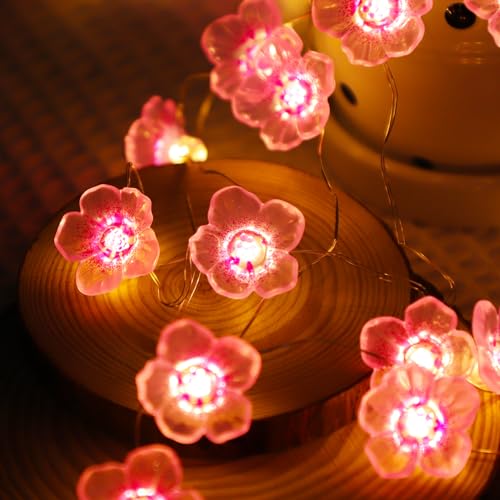 LED Bunt Lichterkette Blumen, 2M 20LEDs Batterie Kirschblüten-Lichterkette für Zimmer, dekorative Lichter für Innen und Außen, Geschenke für Frauen Mädchen