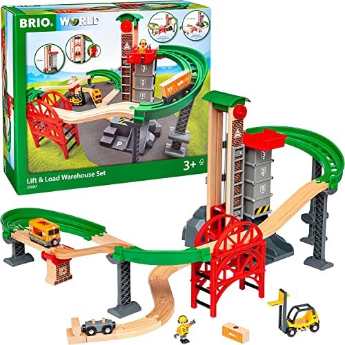 BRIO World 33887 Großes Lagerhaus-Set mit Aufzug - Zubehör für die BRIO Holzeisenbahn - Konstruktionsspielzeug empfohlen für Kinder ab 3 Jahren