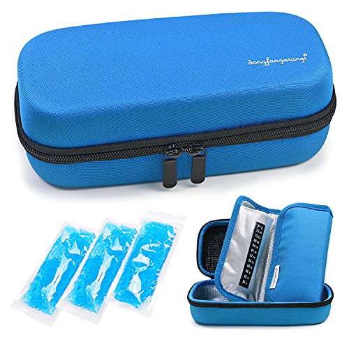 YOUSHARES Insulin kühltasche Reise Tasche - Medikamente isoliert Diabetiker Tragbaren Kühler Tasche für Insulin Pen, Glukose-Meter und Diabetes kühltasche mit 3 Kühlakkus (EVA Blau)
