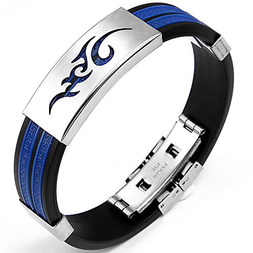 JewelryWe Schmuck 14,5 mm Breite Edelstahl & Gummi Herren Armband Armreif Farbe Blau