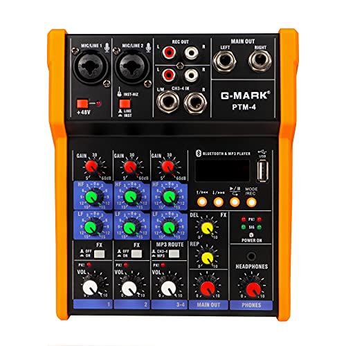 Mischpult,G-MARK 4 Kanal Professional Audio Mischpult USB bluetooth Musik Stereo Mixer Stereo für Live und Studio