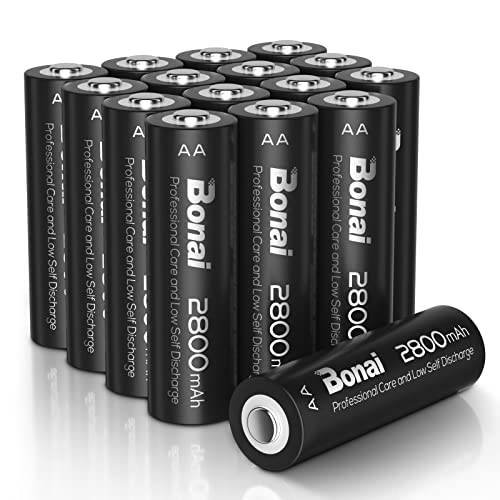BONAI Akku AA 2800mAh 16 Stück Wiederaufladbare Batterien hohe Kapazität 1,2V Mignon AA Accu NI-MH Aufladbare Akkubatterien HR6 Rechargeable Battery geringe Selbstentladung