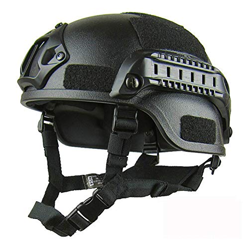 TXYFYP Mich 2001 Action Taktische Version Helm mit LVN Halterung und Seite Schienen, für den Außenbereich, Airsoft Paintball Spiel – Schwarz, 27,5 x 25 x 18 cm