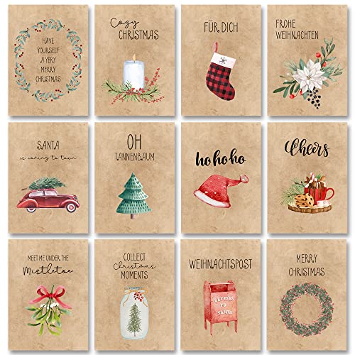 Weihnachtskarten Set (32 Stück) mit unterschiedlichen Motiven - A6 Postkarten für Weihnachten - Eine Christmas Postkarte für jeden deiner Liebsten - Coole Weihnachtspostkarten mit und ohne Sprüche