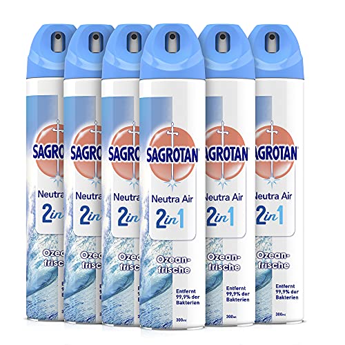 Sagrotan Neutra Air Spray Ozeanfrische – 2in1 Lufterfrischer und Oberflächendesinfektion – 6 x 300 ml