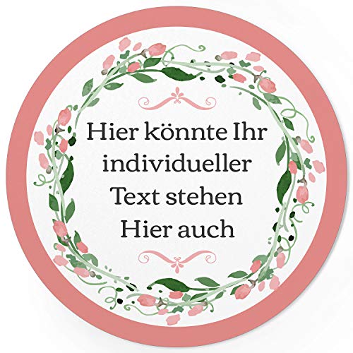24 PERSONALISIERTE runde Etiketten mit Motiv: Rosa Blume Vintage Kranz - Ihre Aufkleber online selbst gestaltet, ganz individuell
