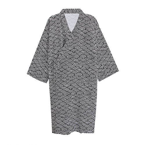 G-LIKE Japanischer Kimono Nachthemd Bademantel – Traditioneller Haori Yukata Stil 100% Baumwolle Frühling Sommer Hauskleid Saunamantel Leicht Dünn Nachtwäsche für Damen Herren (Schwarz-Herren, L)