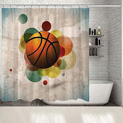 YEDL Bunte Design-Elemente Basketball-Plakat Künstlerische Illustration Rot Orange Grün Duschvorhang 180 × 180 cm