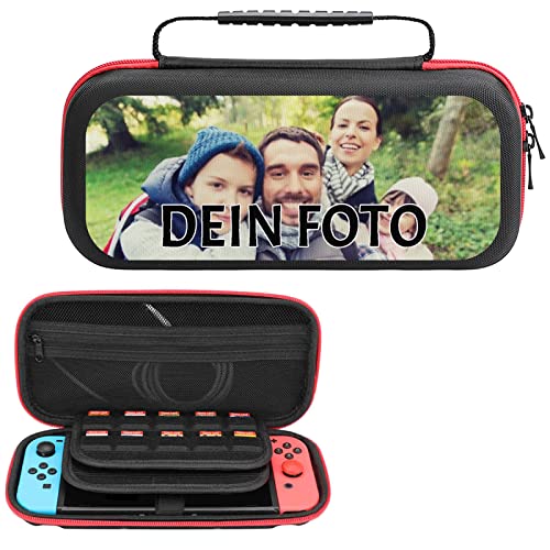 Personalisierte Foto-Tragetasche für Nintendo Switch, Reisetasche mit 20 Spielekassetten, individuell mit Ihrem Foto/Text, Geschenke für Jungen und Mädchen