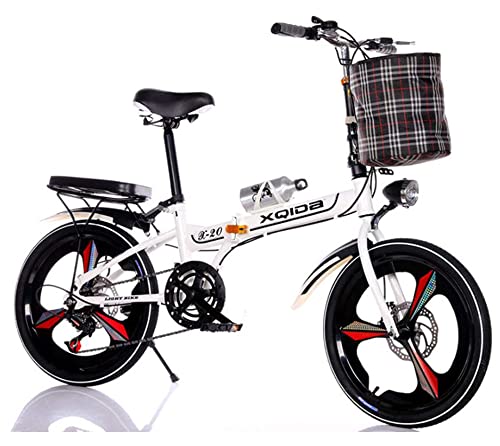 LFNOONE 20 Zoll Aluminium Premium-Faltrad-Klapprad Fahrrad für Herren Jungen Mädchen und Damen 6 Gang Kettenschaltung-Folding City Bike,Alu-Rahmen,Passend für Höhe:155-185cm/Weiß