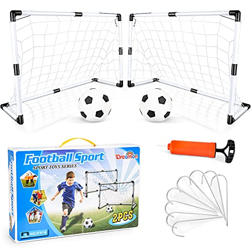 Dreamon 2er Set Kinder Fußballtore mit Fußball ,Tore und Pumpe Fussball Interaktiv Minitore Spielzeug Sportspaß für Garten Indoor