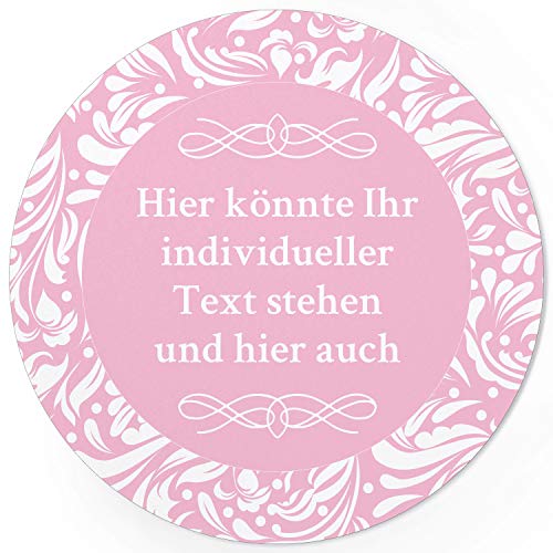 24 PERSONALISIERTE runde Etiketten mit Motiv: Rosa Schnörkel - Ihre Aufkleber online selbst gestaltet, ganz individuell