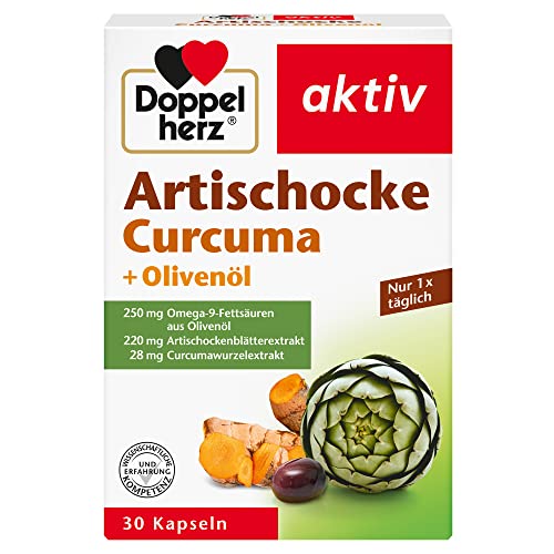 Doppelherz Artischocke + Olivenöl + Curcuma - Pflanzliches Nahrungsergänzungsmittel mit Artischocken- & Kurkuma-Extrakt sowie Omega 9-Fettsäuren - 30 Kapseln (1er Pack)