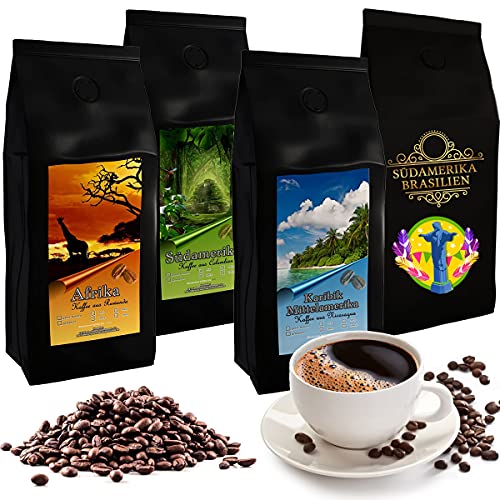 C&T Länder-Kaffee Set 4Kg Ganze Bohnen | Ruanda + Nicaragua + Kolumbien + Brasilien | Aromatische Spitzenkaffees aus aller Welt | Premium-Kaffees im Sparpaket