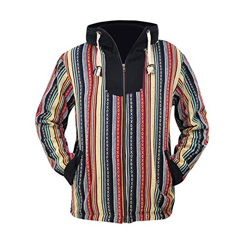 virblatt - Vintage Hoodie | 100% Baumwolle | Baja Hoodie Jacke Ethno Vintage Pullover Vintage Kleidung Herren - Maastricht L Mehrfarbig