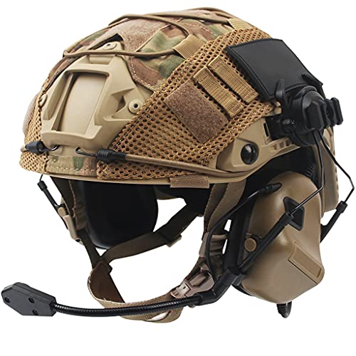 AQzxdc Fast Helm Set, Army Kampf Zubehör mit Tactical Headset und Helmüberzug, für Airsoft Paintball Outdoor Jagd,Beige,M