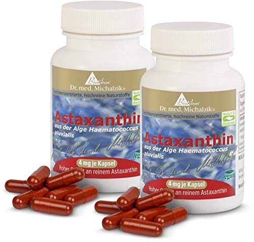 Astaxanthin Dr. med. Michalzik, 400 mg Algen-Extrakt aus Haematococcus pluvialis, 4 mg reines Astaxanthin je Kapsel, 60 vegane Kapseln - ohne Zusatzstoffe - von BIOTIKON®
