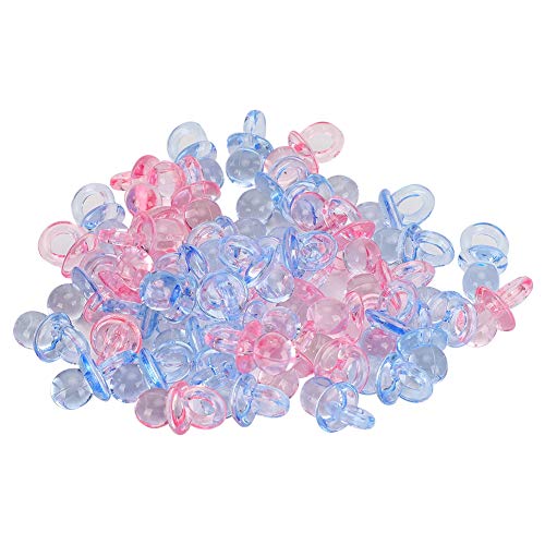Mini Acryl Baby Schnuller, 100 Stück Geburtstagsfeier Dekoration Baby Taufe Beruhigende Mini Farbe Spielzeug Party Gefälligkeiten(Pink + Blau)