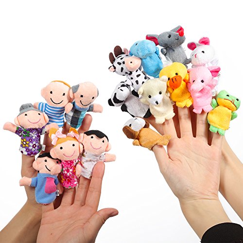 Twister.CK Fingerpuppen Set Story Time 16 Stück - 10 Tiere und 6 Personen Familienmitglieder Puppets Toys Cute Puppen für Kinder, Shows, Playtime, Schulen