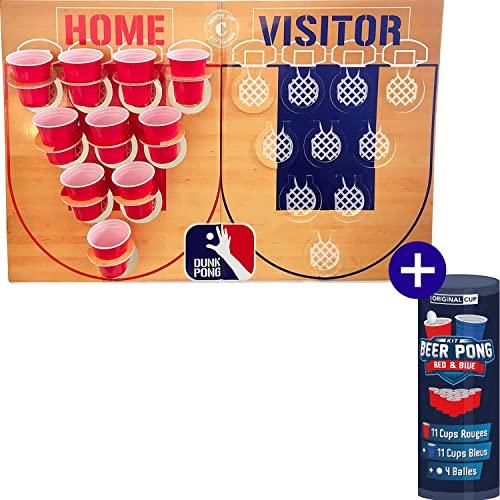Offizielles Original Dunk Pong Set | 1 Korbbrett + 40 Blaue und rote 53cl Becher + 6 Bälle | Beer Pong Spiel Basketball Version | Premium Qualität | Trinkspiel | OriginalCup®