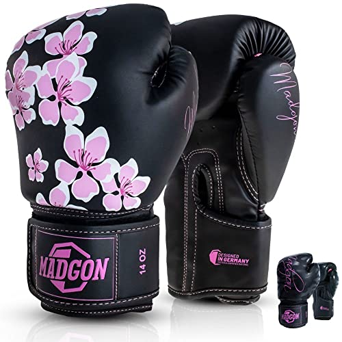 MADGON Frauen Boxhandschuhe aus bestem Material für Lange Haltbarkeit! Damen Kickboxhandschuhe für Kampfsport, MMA, Sparring und Boxen mit optimaler Schlagdämpfung - inkl Beutel!