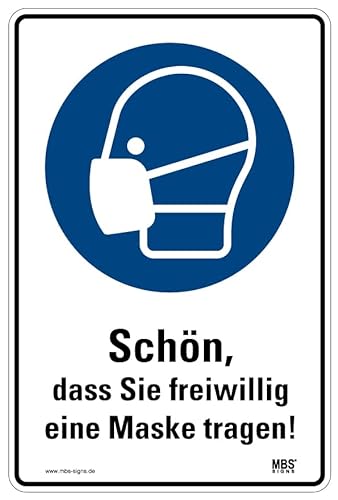 Aufkleber Hinweis Gebot freiwillig Maske/Mundschutz tragen Hygiene Schild Folie ähnl. ISO 7010 | 20x30cm Made in Germany