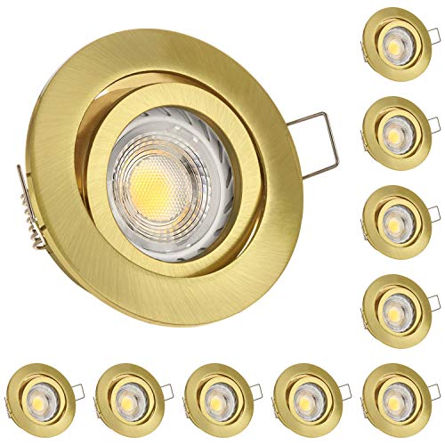 10er LED Einbaustrahler Set GU10 in gold/messing mit 5,5W LED von LEDANDO - dimmbare Farbtemperatur 1800-3000K warmweiß - 50W Ersatz - rund