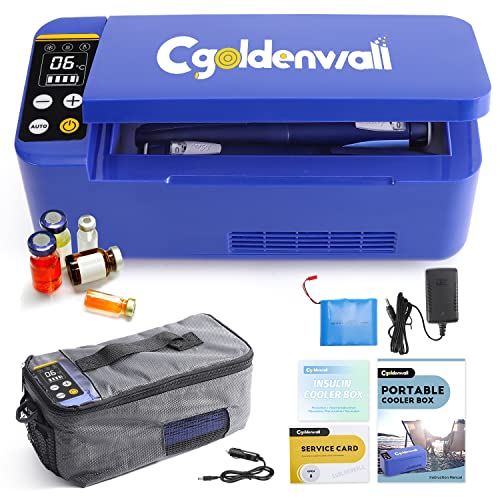 CGOLDENWALL Insulin Kühlbox für Medikamente Mini Intelligente Elektrische Kühlschrank 180 * 79 * 31mm Große Kapazität Kühltasche Thermostat USB für Reise&Haushalt (Blau)