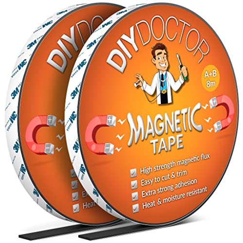 DIY Doctor A+B Magnetband Selbstklebend Stark - Magnetband Fliegengitter - Selbstklebendes Magnetband - Magnetstreifen Selbstklebend Stark - 8 Meter lang - A- und B-Polarität