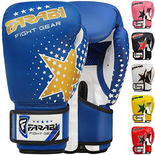 Farabi Kinder Boxhandschuhe 6-Unzen, Kickboxen Muay Thai Training MMA Sparring Handschuhe, Beste Handschuhe für das Training auf Boxsack, Fokus Pads Übung (Blue, 6-oz)