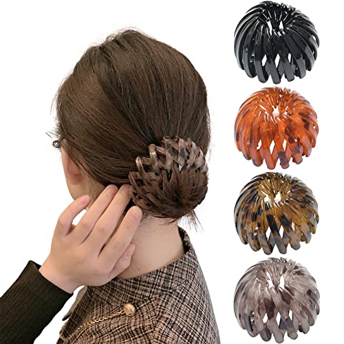 VEGCOO 4 Vintage Vogelnest Haarklammern Vogelnest Haarband Vogelnest Haarspange Haar Klammern Erweiterbarer Große Haarclips für Mädchen Damen (Orange)