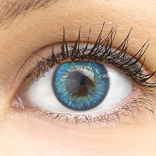 Blaue Farbige Kontaktlinsen Fresh Blue Blau Sehr Stark Deckende SILIKON COMFORT NEUHEIT von GLAMLENS + Behälter - 1 Paar (2 Stück) - DIA 14.50 - Ohne Stärke 0.00 Dioptrien