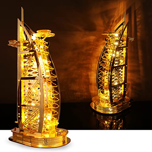 GalaSpark LED 3D Puzzle - 3D Architecture Building Model - Landmark of Dubai at Night – 3D Acrylic Décor Lamp DIY Nightlight (Yellow Light)