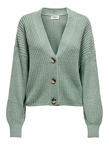 ONLY Damen Kurze Strickjacke | Langarm V-Ausschnitt Cardigan Knitted Basic | Stretch Sweater ONLCAROL, Farben:Grün, Größe:L