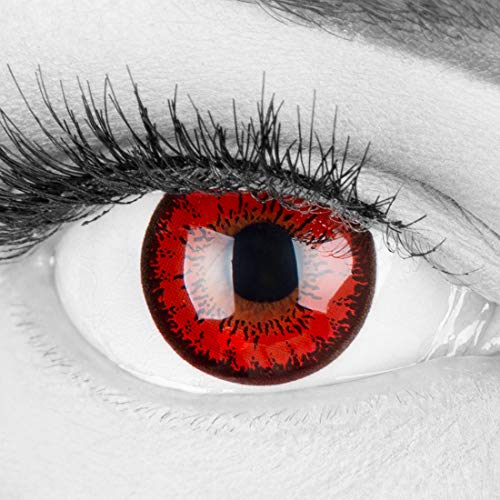 Rote Crazy Fun Kontaktlinsen 'Red Flower' ohne Stärke mit gratis Linsenbehälter - Topqualität zu Fasching, Karneval und Halloween 2022