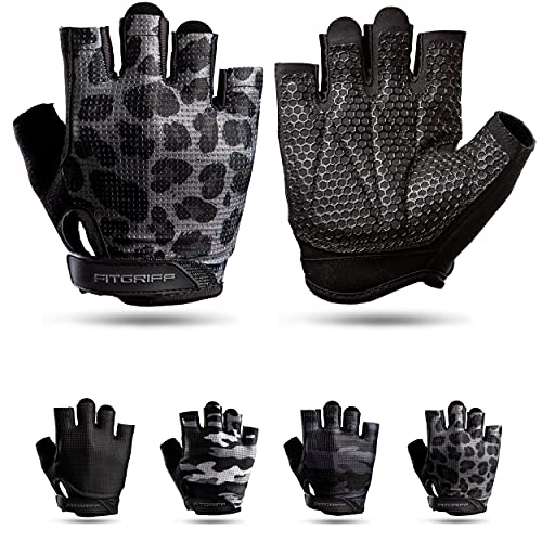 Fitgriff® Trainingshandschuhe V3 für Damen und Herren - Fitness Handschuhe für Krafttraining, Kraftsport, Training - Gym Workout Gloves (Leopard, 6)
