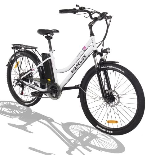 VARUN E-Bike Damen Herren 26 Zoll Elektrofahrräder mit 250W Motor 36V 10.4AH Lithium-Ionen-Akku Shimano 7 Gänge Pedelec Citybike E-Fahrrad für Erwachsene