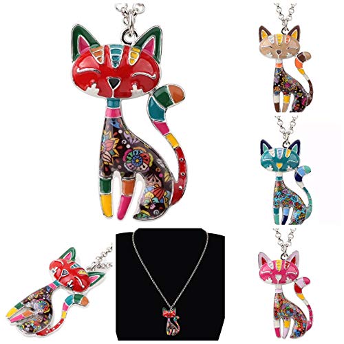 ONDEGO Halskette Kette Anhänger Katze Kätzchen Main Coon bunt Emaille Weihnachtsgeschenk