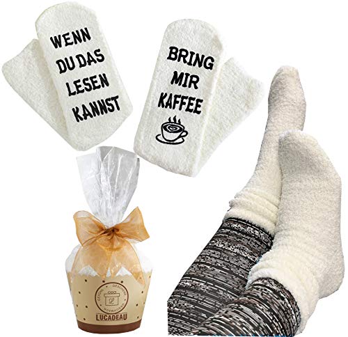 Lucadeau Geburtstagsgeschenk für Frauen, Socken mit Kaffee Spruch - bring mir Kaffee, Geschenk zu Ostern
