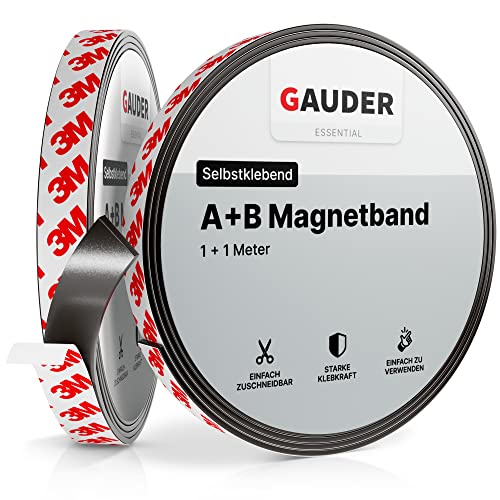 GAUDER Typ A + B Magnetband stark selbstklebend I Für Fliegengitter und Vorhänge I Magnetstreifen (1m + 1m)