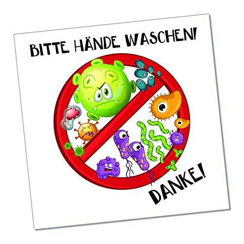 Logbuch-Verlag Bitte Hände waschen Schild 10 x 10 cm Kinder Kindergarten Schule Schulkinder Hygiene selbstklebend Bakterien