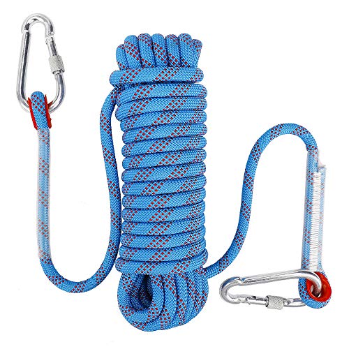 ISIYINER Kletterseil Outdoor Sicherheitsseil mit Karabiner 10mm Nylon Statisches Seil für Wanderung Bergsteigen Höhlenforschung Rettungsausrüstung 10M