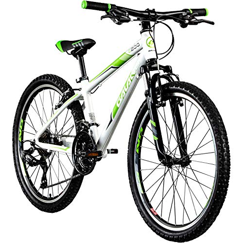 Galano Jugendfahrrad 24 Zoll Mountainbike ab 130 cm 21 Gänge G200 MTB Fahrrad (weiß/grün)