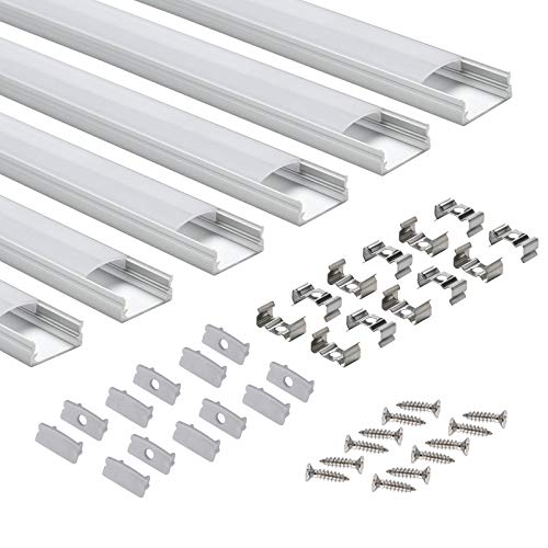 LED-Profil 6 × 1M, StarlandLed 6-Pack LED-Aluminium Profil U-Form mit Abdeckung, Endkappen und Montageclips für LED-Streifen-Lichter …