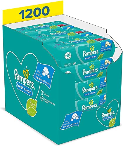Pampers Fresh Clean Baby Feuchttücher, 1200 Tücher (15 x 80) milder Duft, auch für Hände und Gesicht geeignet
