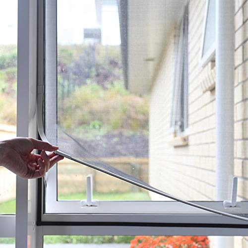 NeatiEase Fliegengitter Fenster Magnet, Max 100 x 130 CM, DIY Insektenschutz Magnetfenster, Weiß Magnet Rahmen für Fliegengitter Fenster Mückengitter ohne Bohren(graue Netz)