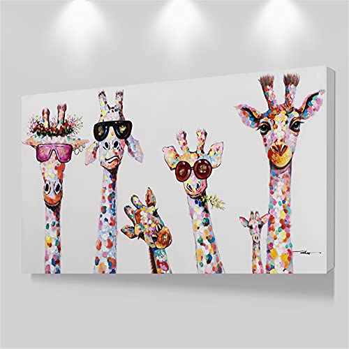 Neugierige Giraffenfamilie Leinwand Wandkunst Bilder -Canvas Druck Wandkunst Wanddekor Malerei für Wohnzimmer 60x120cm mit Rahmen