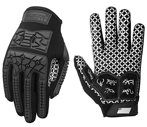 Seibertron Lineman/Linebacker Handschuhe 2.0 Padded Palm American Football Receiver Gloves, Flexibler TPR-Aufprallschutz Back of Hand Handschuhe Erwachsener Sizes Black XXL