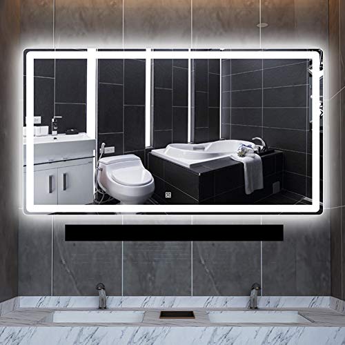 Bathroom mirror LED Badezimmerspiegel, quadratischer Spiegel/weißes Licht, warmes Licht / 5 mm silberner Spiegel/Antibeschlag, Make-up/Bürsten/Tragen von Kontaktlinsen